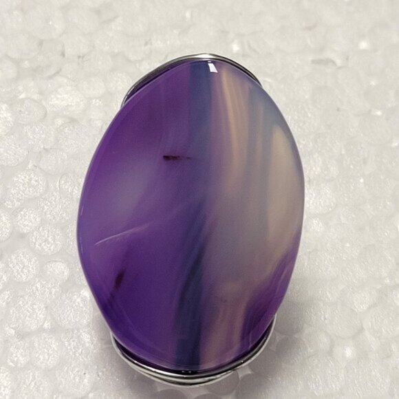 Purple Agate Ring Adjustable Band Handmade Semi Precious Ring - Picture 3 of 9